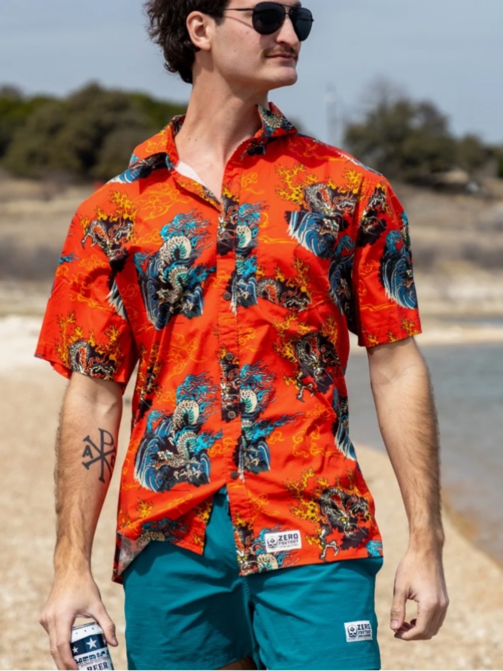 New Zero Foxtrot Dragons Aloha SS Button Up Shirt Medium Vented Outdoor Casual